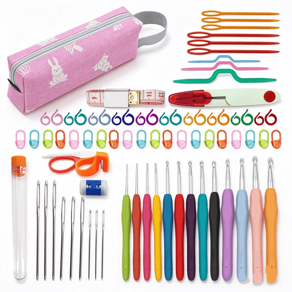 76-Piece Crochet Hook Set With Ergonomic TPR Soft Handles, Colorful Knitting Needles Kit With Storage Bag And 34 Crochet Tools For Beginners And Hobbyists.