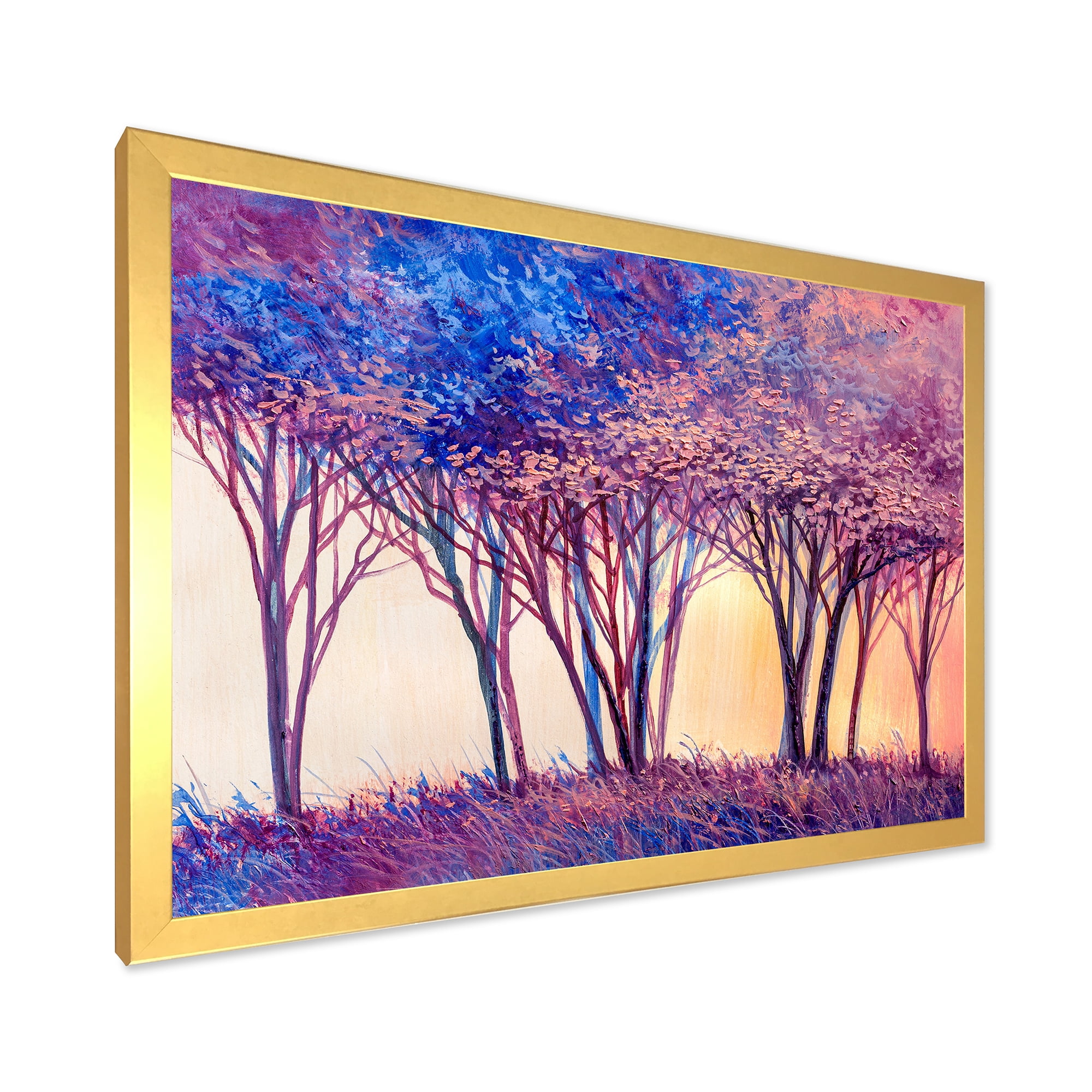 Designart 'Colorful Blue Trees Abstract Forest Landscape' Modern Framed Art Print
