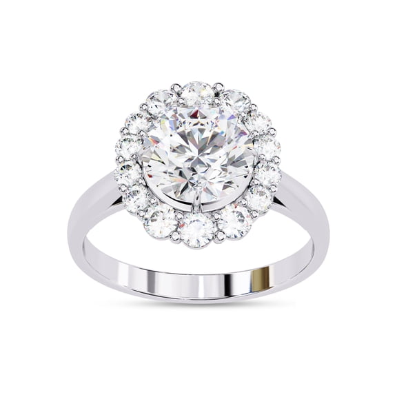 AFFY Halo Solitaire Engagement Rings for Women, 2.50 Carat (ctw) Round Cut Lab Grown Diamond Ring In 14K White Gold Over Sterling Silver F-G-H, SI Quality Ring Size-4