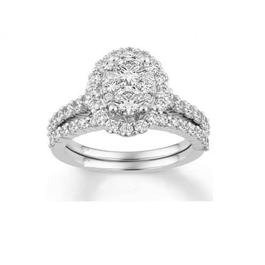 2ct Natural Round Diamond (I-J,SI1) Prong Set Halo Wedding Ring 14k White Gold