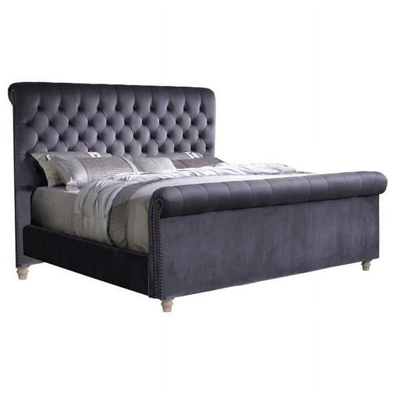 Upholstered Tufted King Bed, Grey