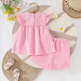 thumbnail image 3 of Toddler Baby Girl Summer Clothes Ruffle Sleeve Cartoon T Shirt Linen Short Sets with Belt Cute Outfits Kaprioy Toddler Girl Clothes 9 12 18 24 Months 2T 3T 4T, 3 of 6