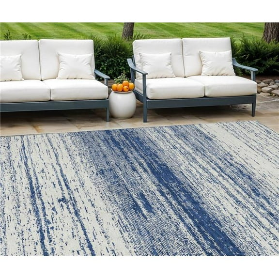 HomeRoots 589708 9 x 12 ft. Striped Washable Indoor & Outdoor Rectangle Area Rug, Navy Blue & Ivory