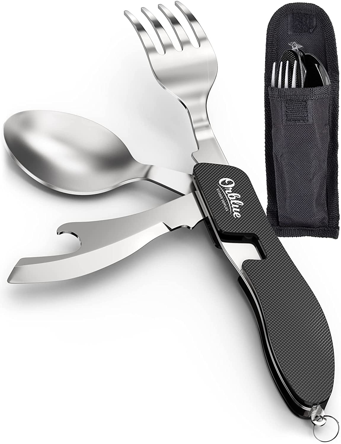 Orblue 4in1 Camping Utensils, 2Pack, Portable Stainless Steel Spoon