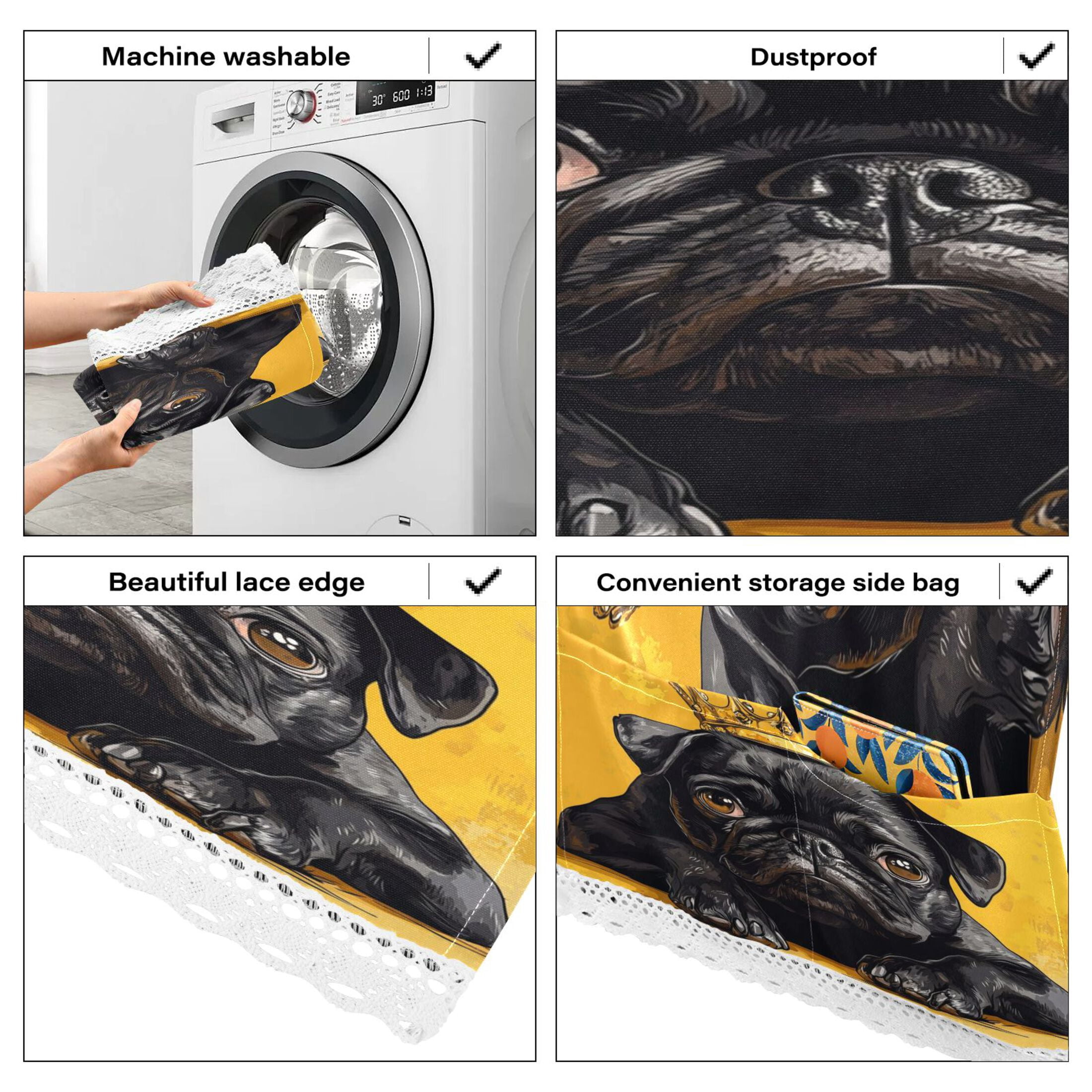 WOBOGO Crown Black Pug Dog Washing Machine Cloth Dryer Refrigerator Top Cover Protective Non-Slip Mat For Kitchen Laundry