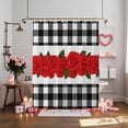 thumbnail image 4 of Valentine's Day Shower Curtain Red Roses Bathroom Curtains with Hooks, Waterproof Fabric Romantic White Buffalo Plaid Bath Shower Curtains Set for Bathroom Bathtubs Valentines Decor 72x72 Inch, 4 of 9