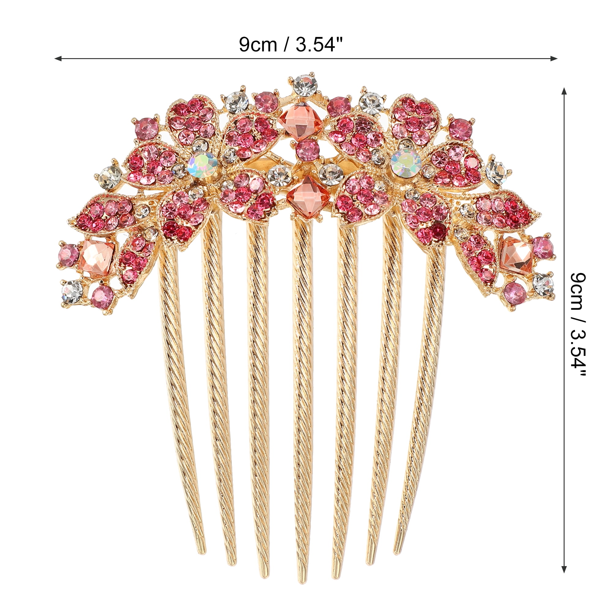Unique Bargains Women Rhinestone Inlaid Flower Hair Comb Pink
