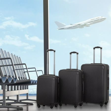 - Luggage Set Black 3 Pcs Travel Bag ABS Trolley Suitcase