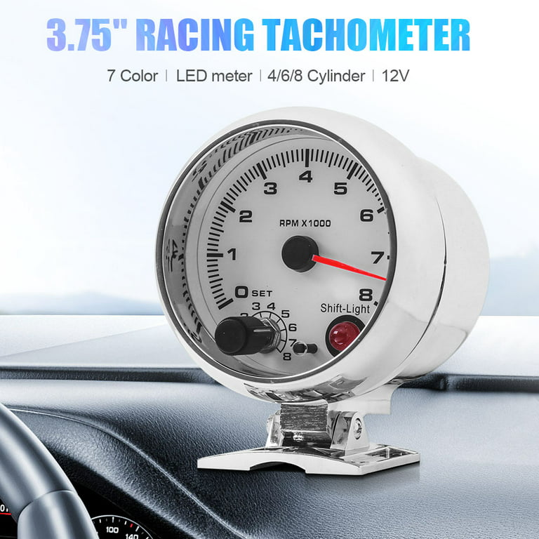 Dyno Racing 3.75'' Racing Tachometer Gauge Tacho Meter 7 Color LED Shift  Light 0-8000 RPM 