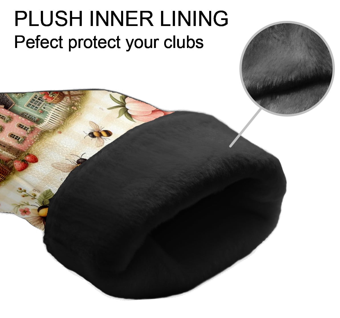 Golf Club Covers, Beige Cottage Bees Premium PU Leather Driver Hybrid Putter Head Covers with Velvet Lining, Waterproof Golf Gifts for Men Women