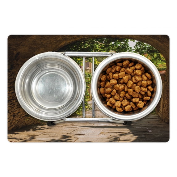 Medieval Pet Mat for Food and Water, Streets of Tuscany Old Mediterranean Middle Age Town European High Culture Italy, Non-Slip Rubber Mat for Dogs and Cats, 18" X 12", by Ambesonne