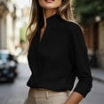 thumbnail image 4 of thefmos Women Fall Winter High Neck Long Sleeve Button Down Blouses Elegant Business Work Tops for Women Cute Trendy Office Dressy Shirts with Solid Color, Black 2XL, 4 of 6