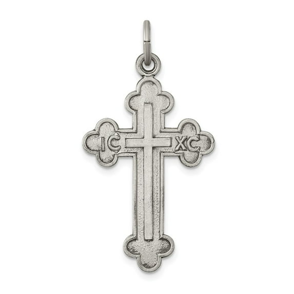 FB Jewels Sterling Silver Antiqued, Textured and Brushed Latin Cross Pendant