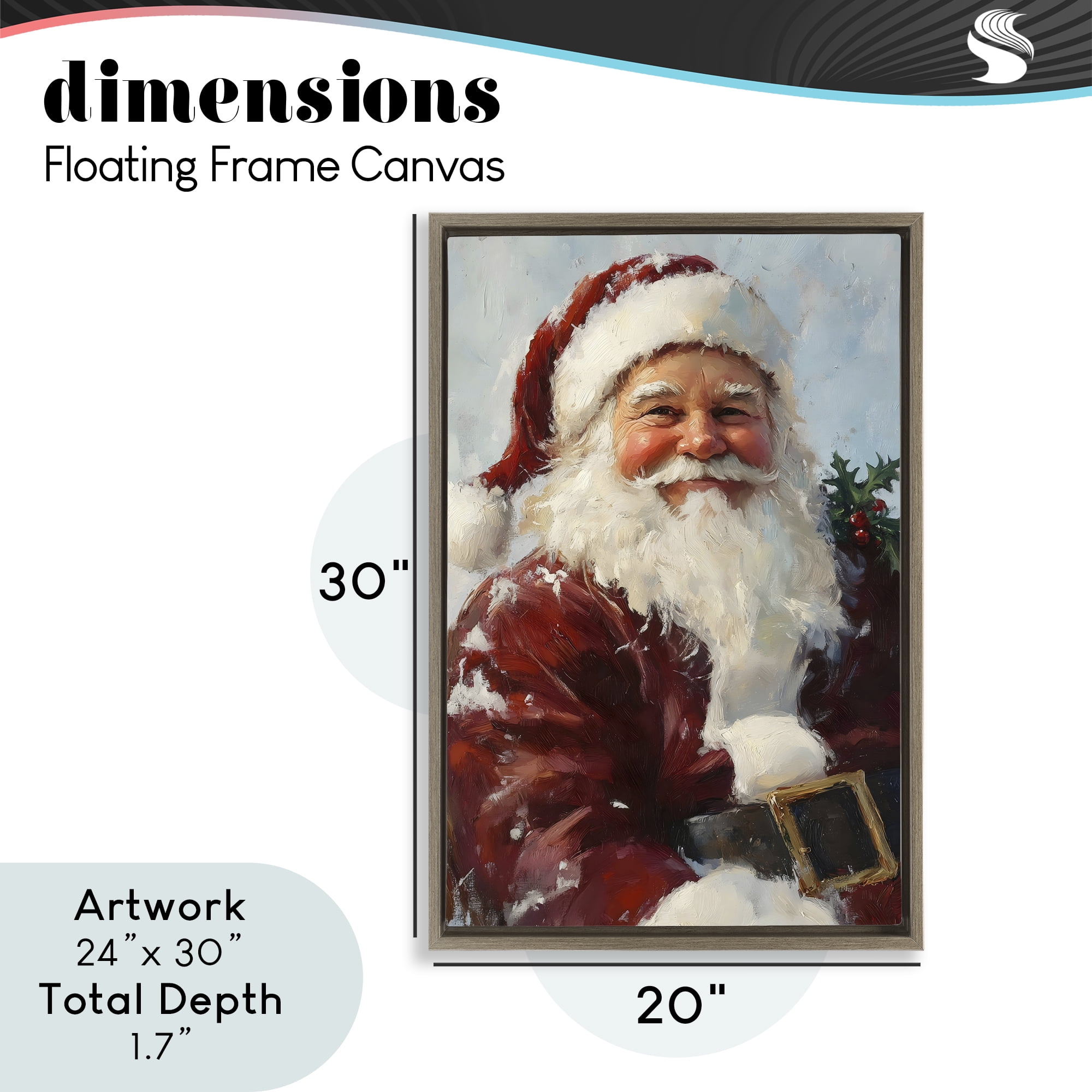 Rosy Cheeked Santa Smile Brown Framed Floater Canvas Wall Art, design by Petal Prints Design