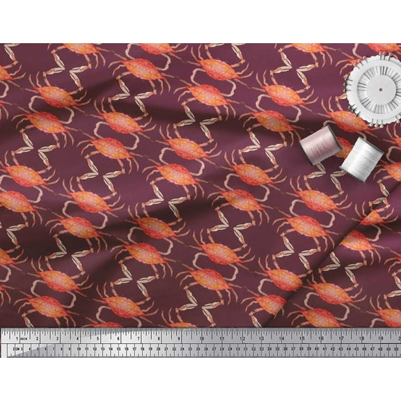 Soimoi Purple Cotton Duck Fabric Crabs Ocean Printed Fabric 1 Yard 42 Inch Wide