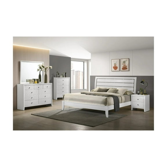 4pc Beautiful White Finish King Size Panel Bed Set Wooden Master Bedroom Furniture