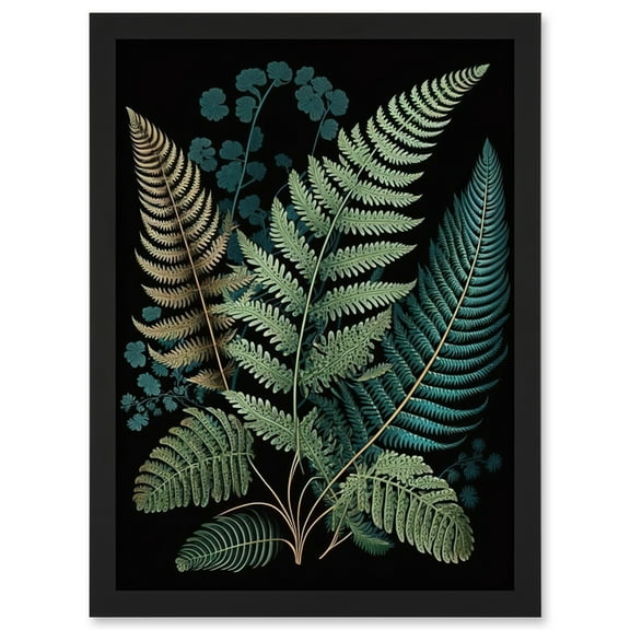 Detailed Leaves Fern Fronds Botanical Illustration Artwork Framed Wall Art Print A4