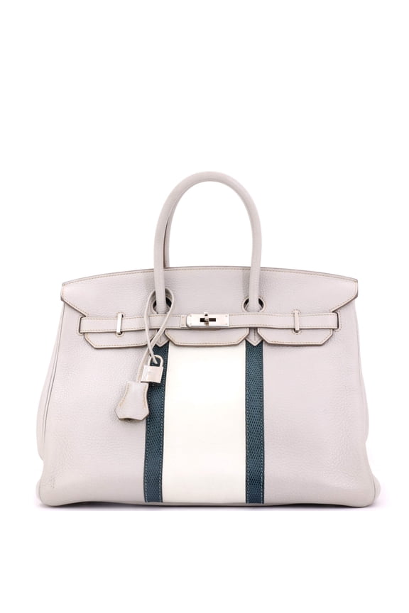 Pre-Owned Club Birkin Bag Grey Clemence and Lizard with Palladium Hardware 35 By Rebag