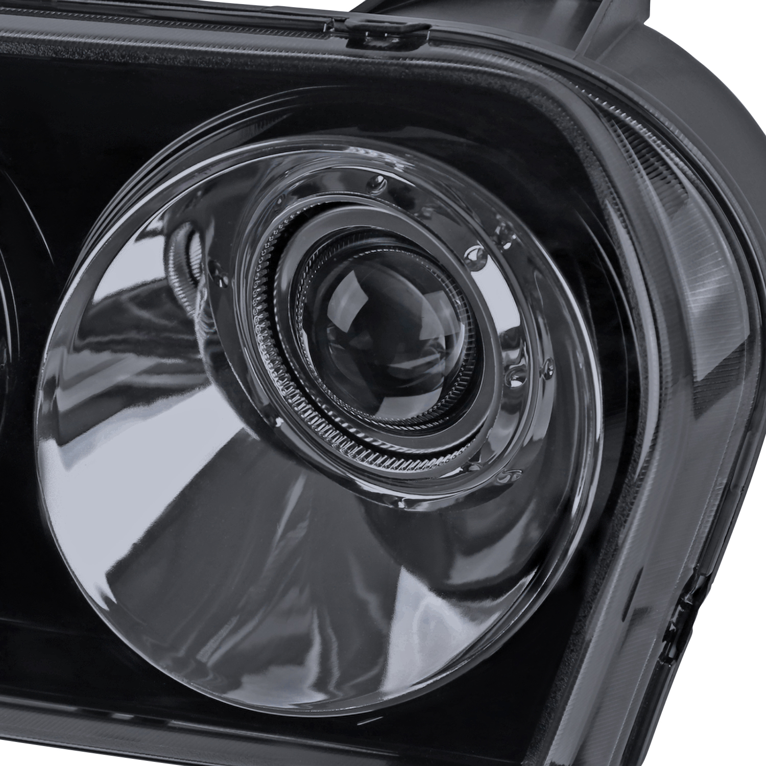 Spec-D Tuning Glossy Black Housing Smoke Lens Projector Headlights Compatible with 2005-2010 Chrysler 300 Base/LX/Touring/Touring AWD, Left + Right Pair Headlamps Assembly