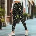 thumbnail image 4 of Renewold Moon Star Yellow Black Yoga Pants with Pockets for Women Full Length Lounge Leggings High Waist Tummy Control Running Pants Activewear Stylish Womens Leggings, L, 4 of 8
