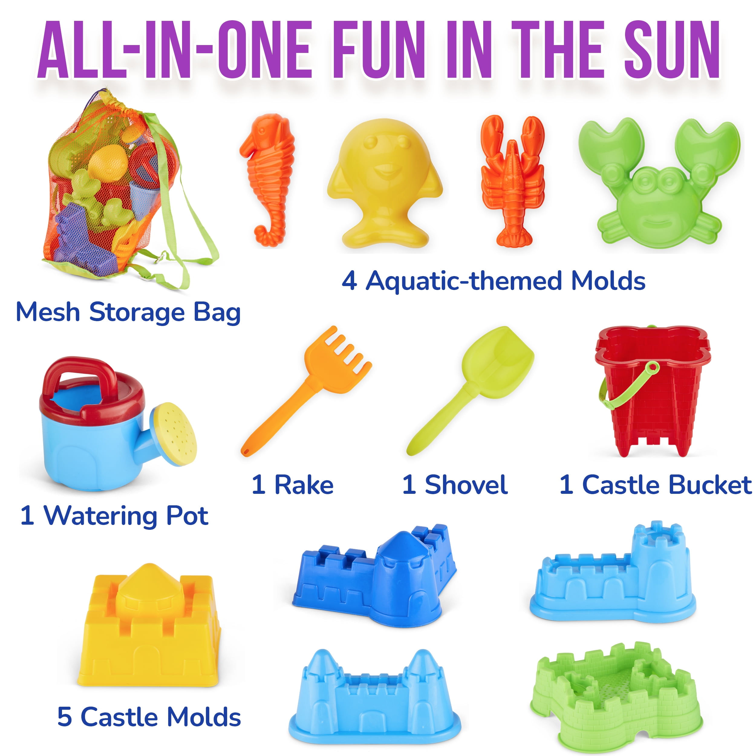 Joyin Toy 20 Pieces Beach Sand Toys Set Models Beach Pail Set with Molds Buc... 