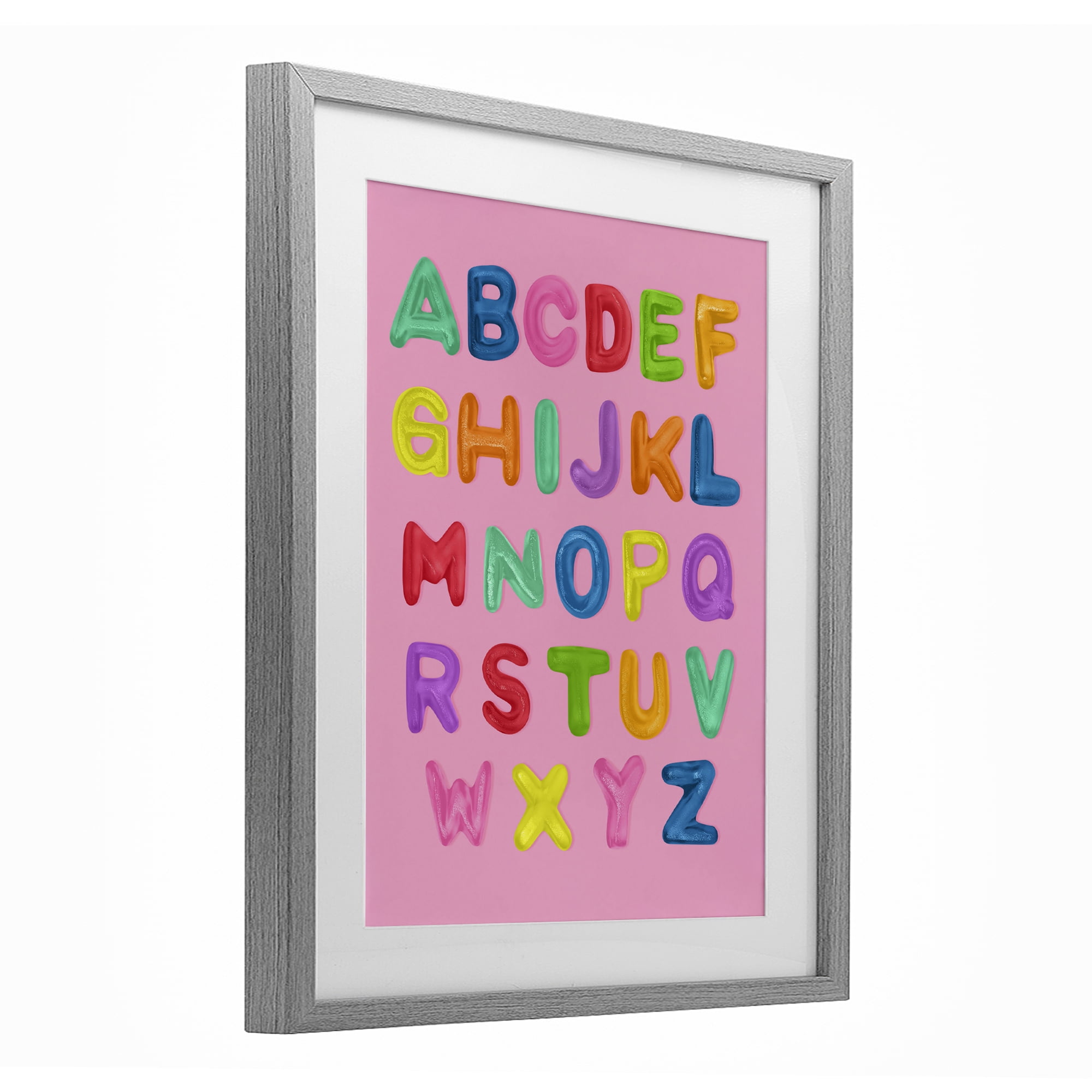Stupell Industries Gummy Alphabet over Pink Gray Framed Print Under Glass, design by LISH Creative