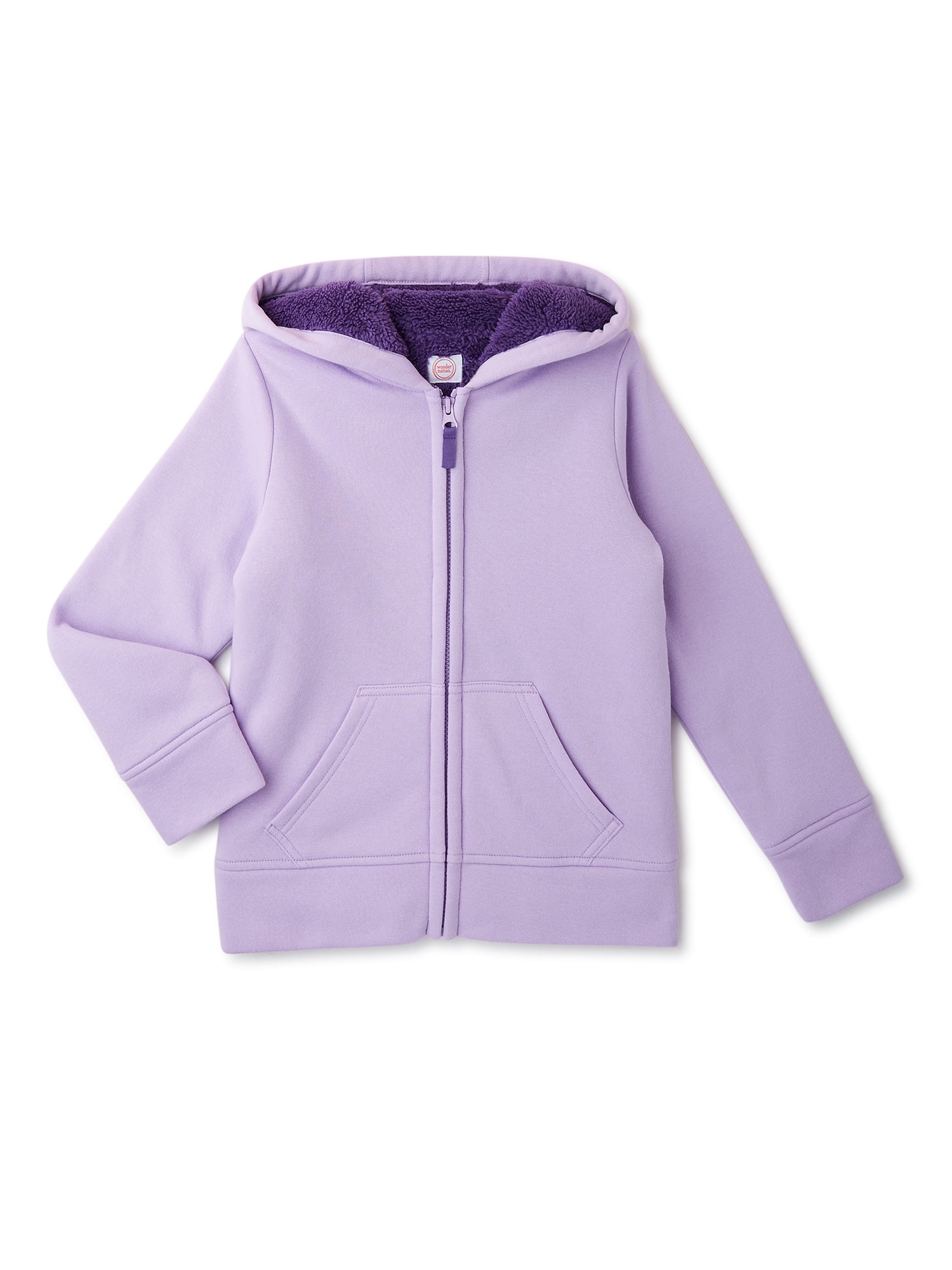 Wonder Nation Girls Sherpa Lined Full Zip Hoodie, Sizes 4-18 & Plus