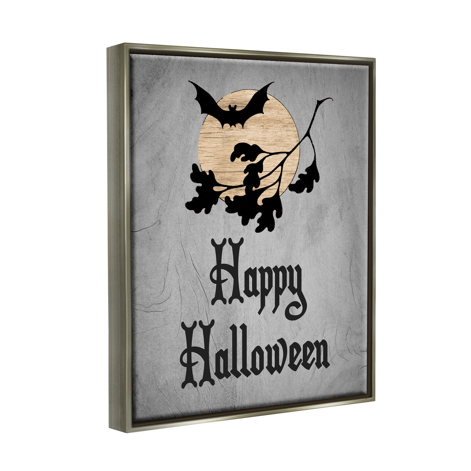 Stupell Industries Happy Halloween Bats Holiday Painting Gray Floater Framed Canvas Art Print Wall Art, 25 x 31