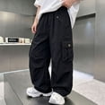 thumbnail image 2 of Nugftut Boys Pants Relaxed Outdoor Cargo Pants Elastic Waist Sports Pants with Pockets Size 13-14, 2 of 6