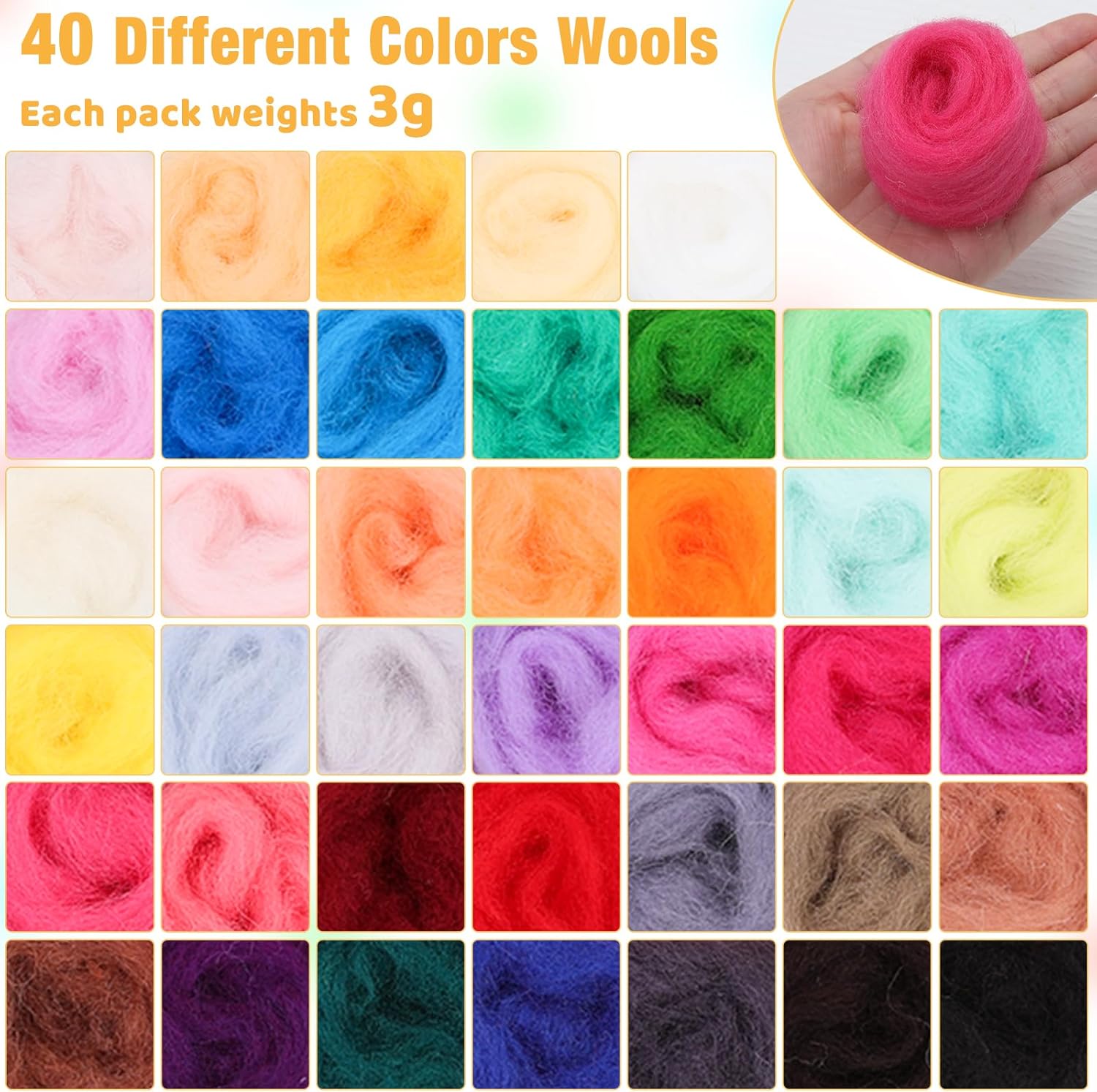 Needle Felting Starter Kit, 40 Colors Wool Roving Set with Felting Needles & Tools, Complete Needle Felting Supplies for Felted Animals & DIY Crafts
