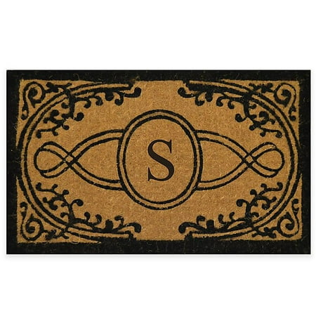 Nature by Geo Crafts Bristol 18-Inch x 30-Inch Monogrammed Letter "S" Door Mat in Natural Black