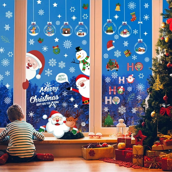 Christmas Window Cling Sticker for Glass Snowflakes Santa Claus Elf Window Decals Static,9 Sheets-116 Pcs Double Sided