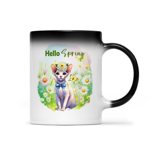Sphynx Hello Spring Time Flower Floral Nature Heat Color Changing Mug Cat Lover Kitten Owner Gifts Idea Magic Coffee Mug - 02031