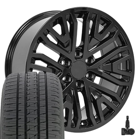 OE Wheels CV37 20 Inch Rims and Tires Fit Sierra 1500 Style 6x139.7 20x9 Gloss Black - Hollander 5906 - Dueler H/L Alenza 275/55-20 (Set of 4)