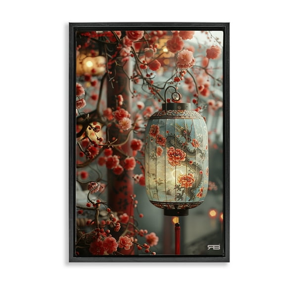 Stupell Industries Florals with Asian Motif Botanical & Floral Painting Black Floater Framed Art Print Wall Art, 17 x 25