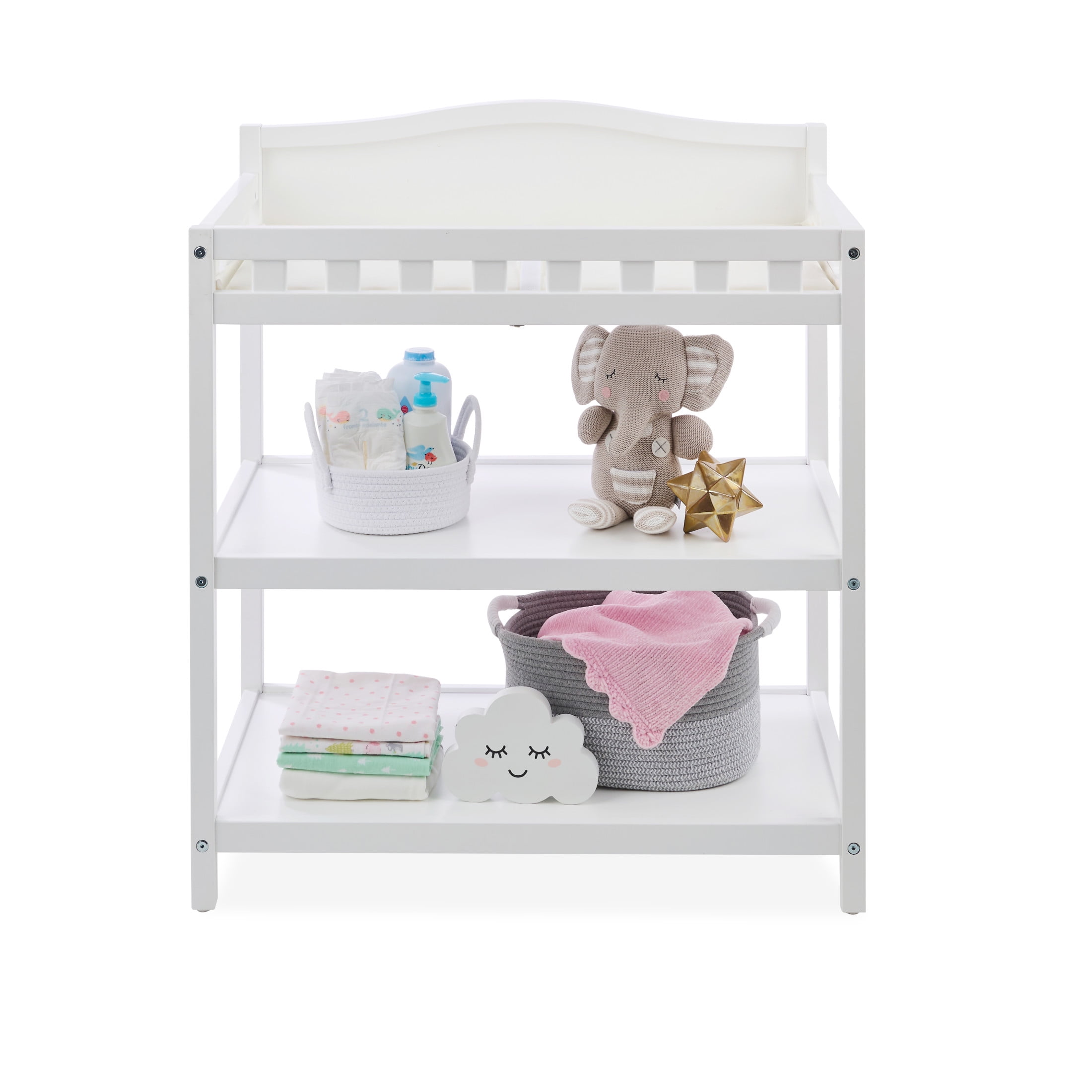 Badger Basket Simply Stylish 2-Shelf Wooden Diaper Baby Changing Table, White