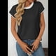 thumbnail image 4 of Camisetas de Mujer Elegantes, Informales, de Corta, con Bloques de Color, A Rayas y Cuello Redondo, Color Negro, Talla XL, 4 of 9