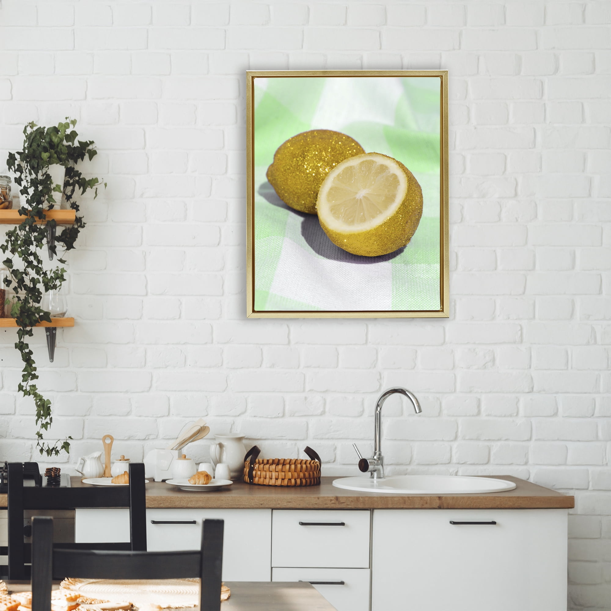 Stupell Industries Glimmer Lemon on Green Gold Framed Floater Canvas Wall Art, design by LISH Creative