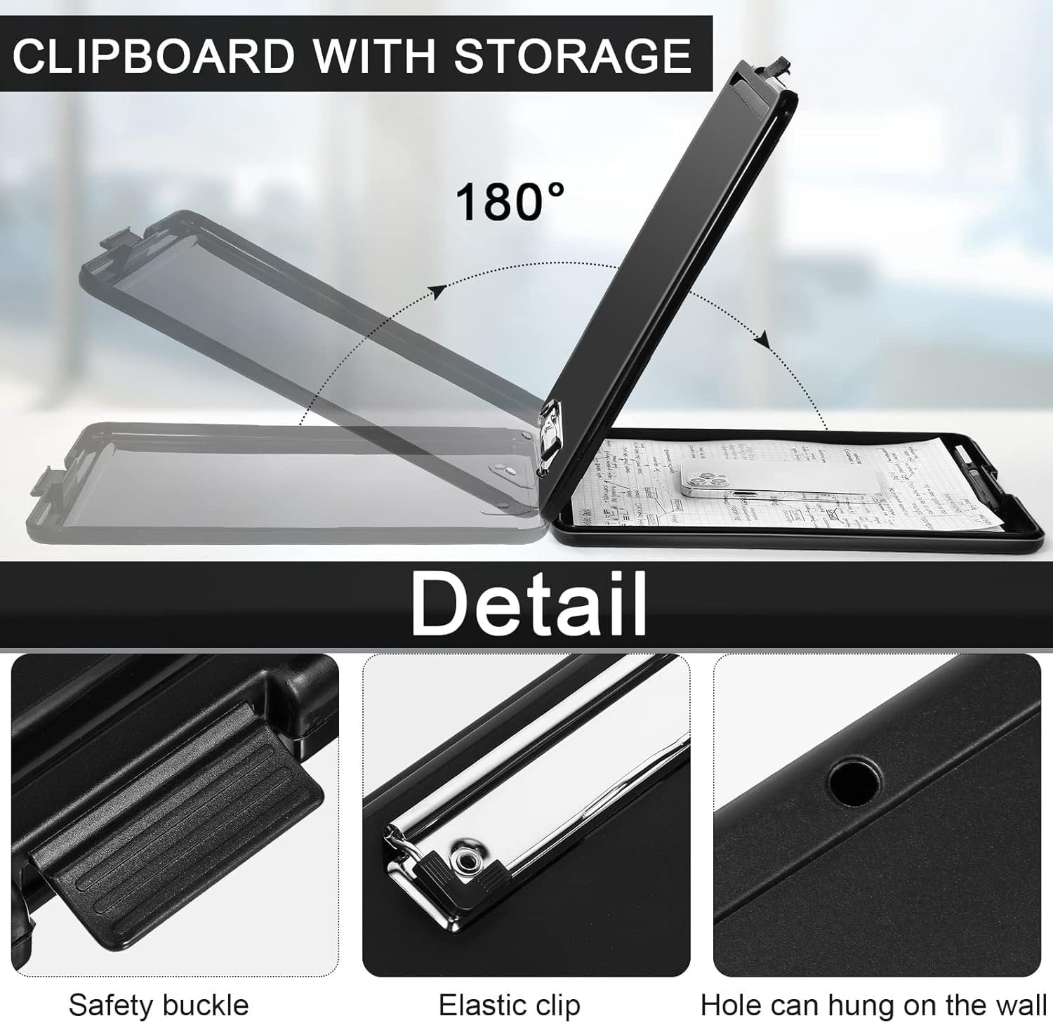 5 count Clipboard with Storage,9.5 x 13.5 Inch Plastic Heavy Duty Foldable Clip Board with Pen Holder Low Profile Clipboard for Nurse Teacher Classroom Office  to School Supplies