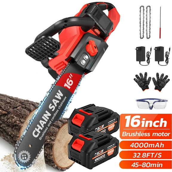 SUSUZI 16" Brushless Cordless Chainsaw, 42V 4000mAh Battery Powered Chain Saw with for for Wood Cutting