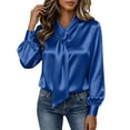thumbnail image 5 of CHGBMOK Women's Plus Size Satin Blouse Long Sleeve Bow Tie Neck Work Shirts Loose Fit Casual Tops, 5 of 9