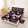 thumbnail image 2 of Erosebridal Pink Personalized Initial H Bed Sheets 4pcs,Cartoon Dreamy Bow Knot King Sheets,Microfiber Bedroom Decor, 2 of 5