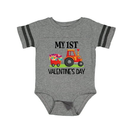 

Inktastic First Valentines Day Tractor Hearts Gift Baby Boy Bodysuit