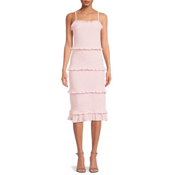 No Boundaries Juniors Fully Smocked Dress With Ruffles Walmart Com