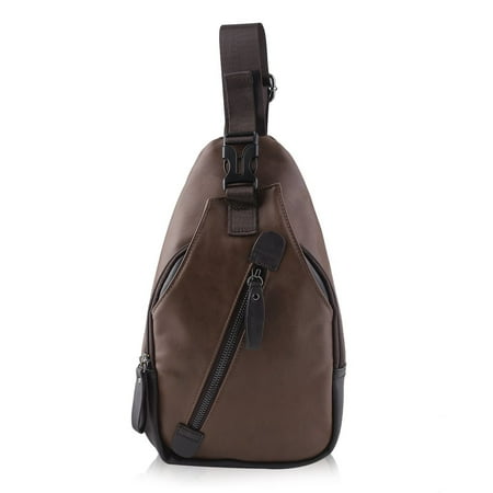 Men PU Leather Chest Sling Bag Shoulder Crossbody Satchel Messenger Bag