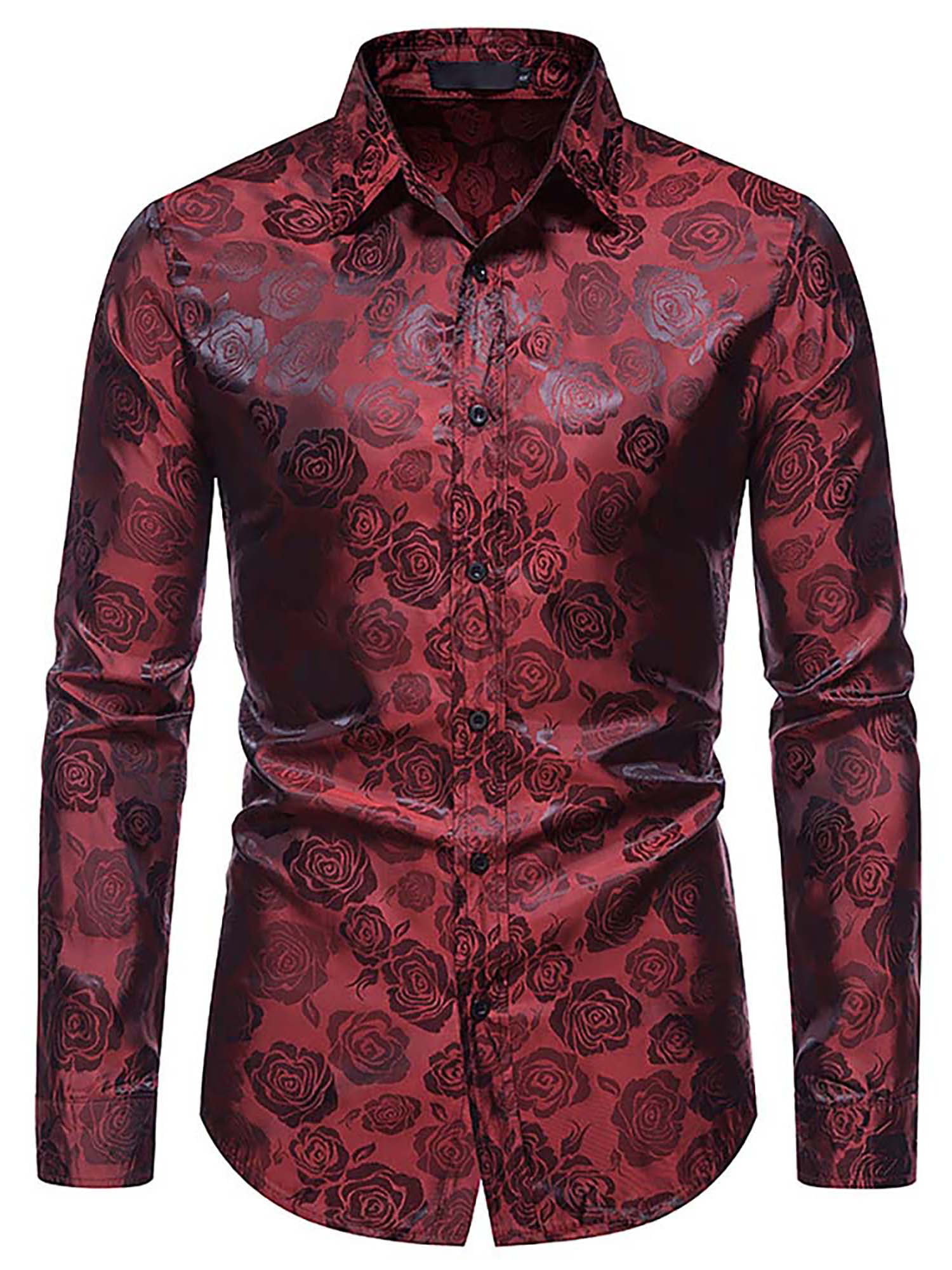 Uerlsty Men Dress Silk Shirt Long Sleeve Paisley Casual Buttons