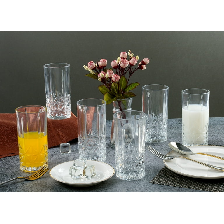 Lorren Home Trends 12oz Tall Drinking Glassware Set of 6, Textured Cut Glass  for Water - Walmart.com