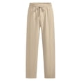 thumbnail image 4 of Ceisia Men's Linen Casual Trousers Summer High-Waisted Straight-Leg Business Pants with Drawstring Waist Khaki S Gifts, 4 of 9