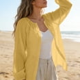 thumbnail image 6 of GZWYHT Womens Cotton Linen Shirts，Swim Shirt Workout Tops Cotton Linen Sun Shirt Hiking Shirts Long Sleeve Sun Shirt Women Beach Sweatshirt Women Button Down Shirt Yellow L, 6 of 9