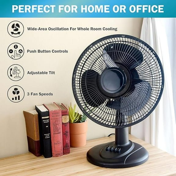 Table Fan Desktop Fan with Push Button Controls, Adjustable Tilt, Wide Area Oscillation, Quiet Air Circulator Fan to achieve your comfort zone